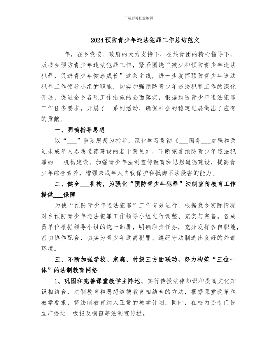 2024预防青少年违法犯罪工作总结范文_第1页