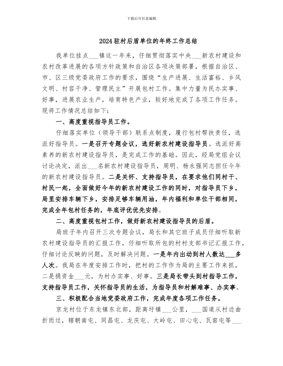 2024驻村后盾单位的年终工作总结_第1页