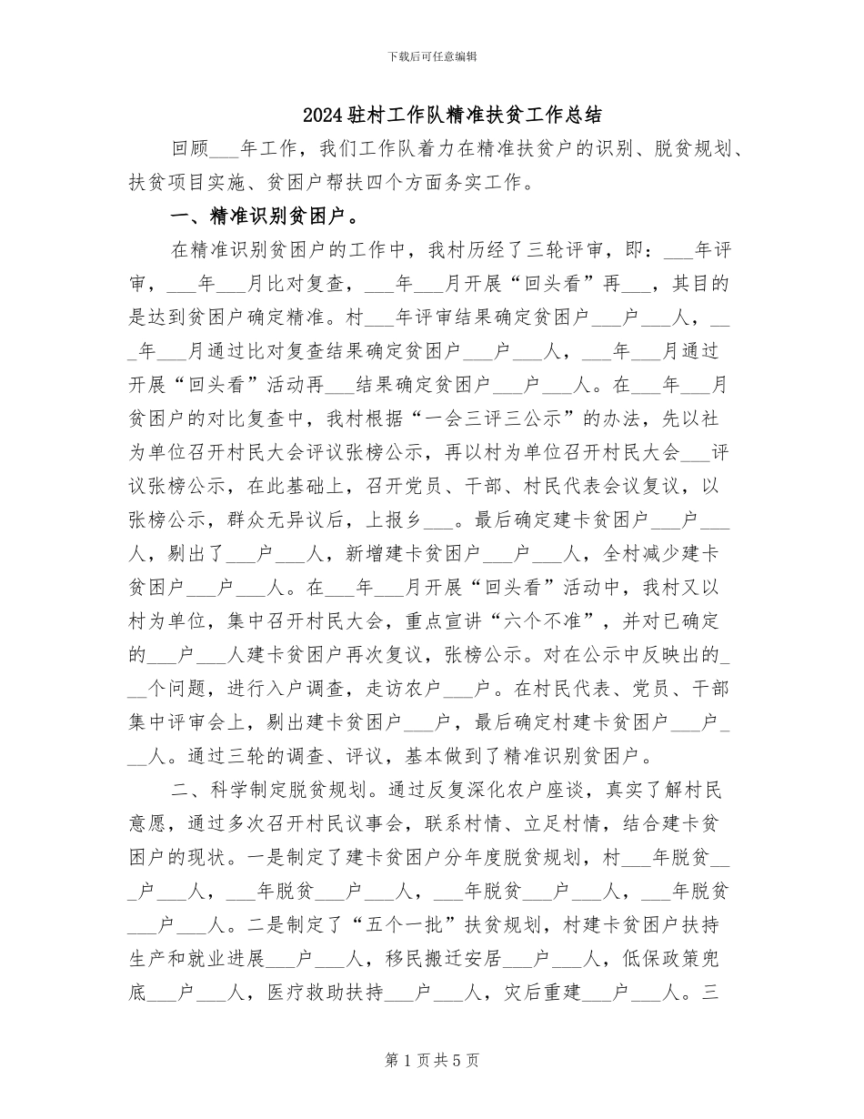 2024驻村工作队精准扶贫工作总结_第1页