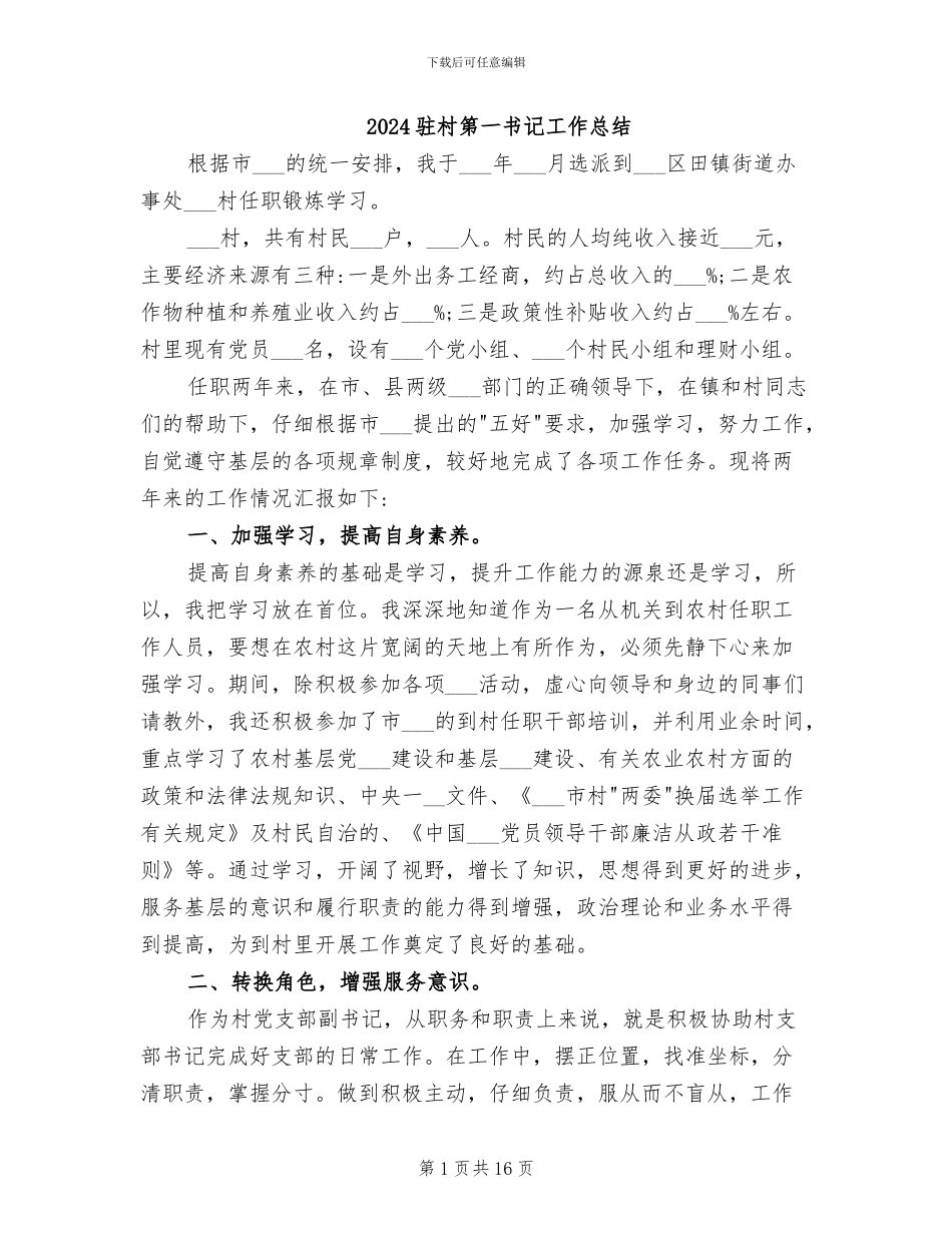 2024驻村第一书记工作总结_第1页