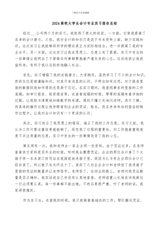 2024高校大学生会计专业实习报告总结