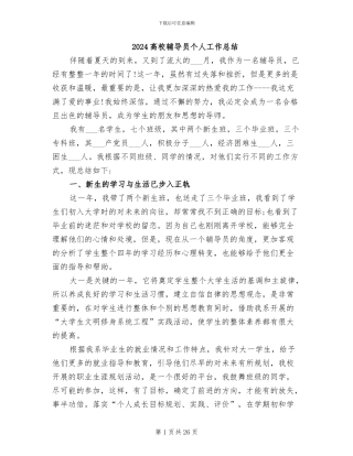 2024高校辅导员个人工作总结