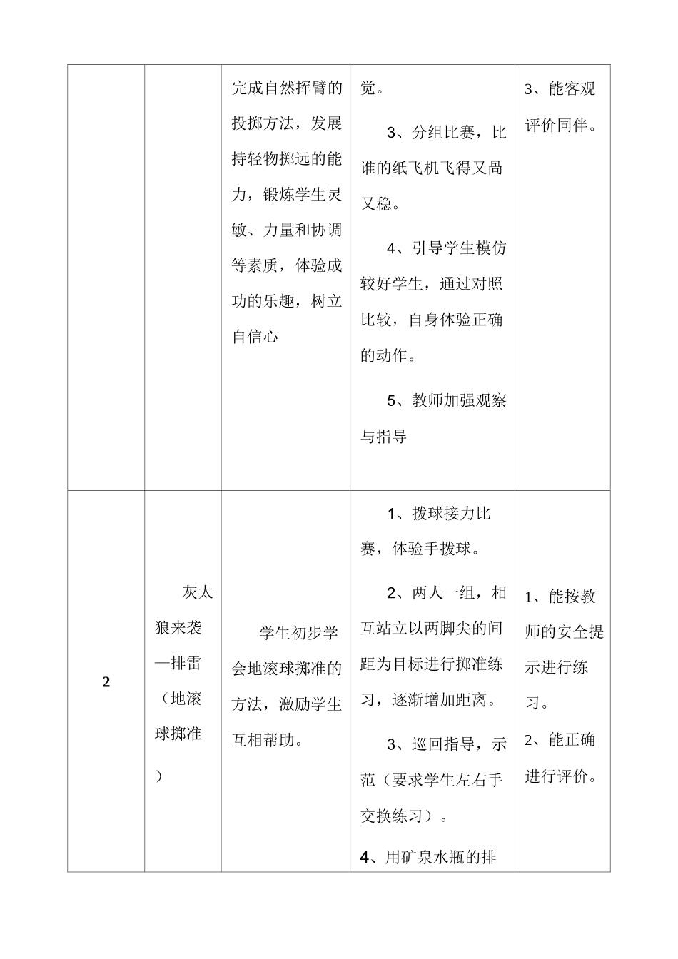 (完整版)水平一一年级投掷单元教学计划_第2页