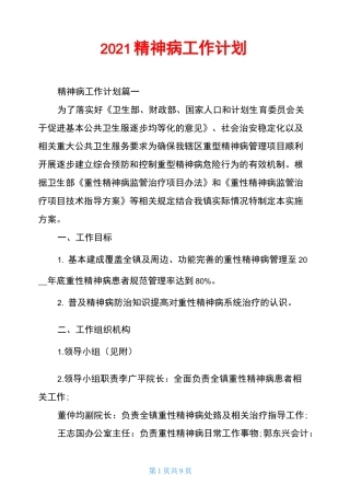 2021精神病工作计划