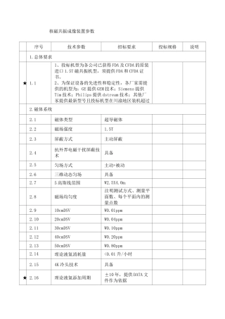 核磁共振成像装置参数