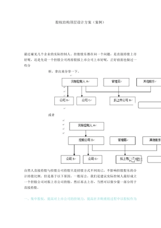 公司股权结构顶层设计方案(案例)-新版