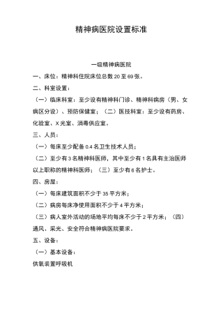 2、精神病医院(设置标准)