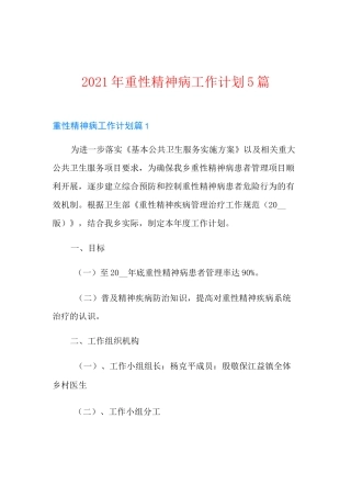 2021年重性精神病工作计划5篇