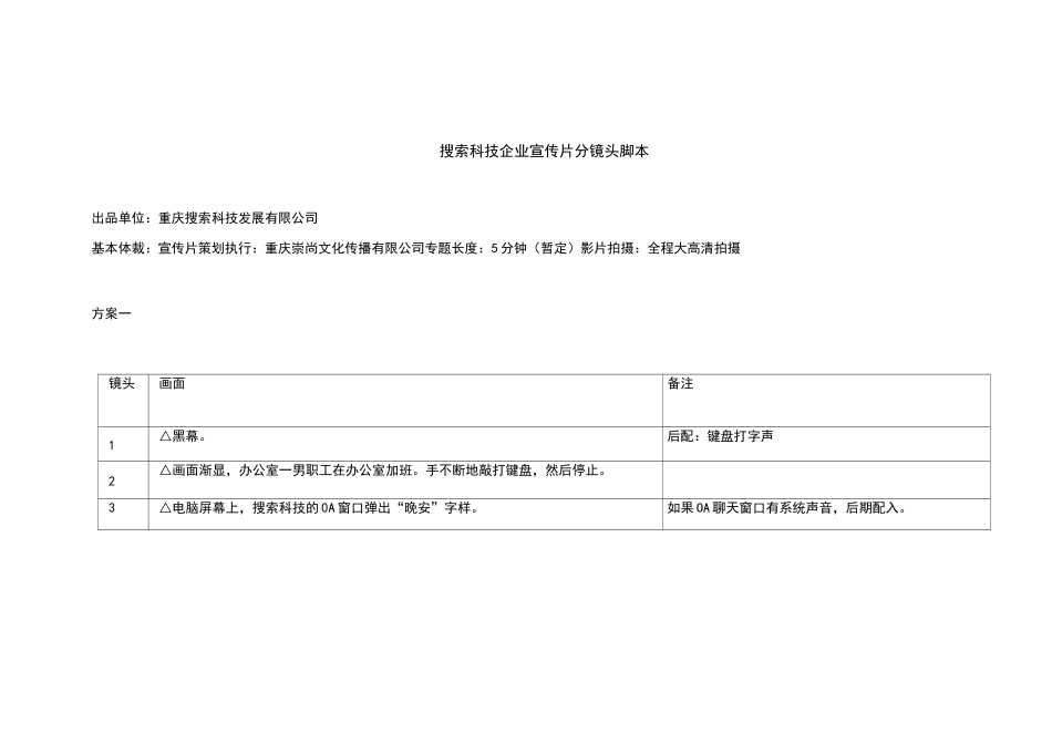 搜索科技企业宣传片分镜头脚本_第1页
