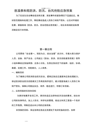大型商场防台风暴雨、防洪、抢险应急处置预案