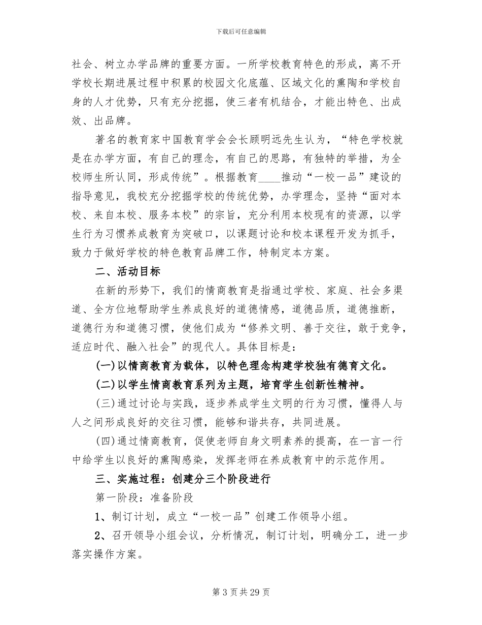 一校一品创建工作方案模板_第3页