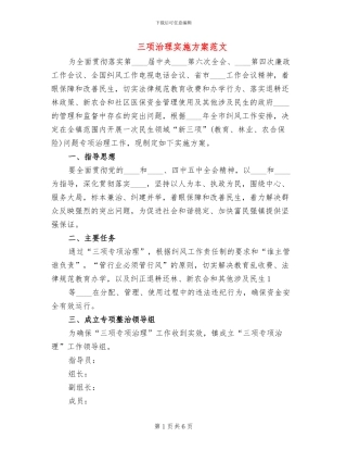 三项治理实施方案范文