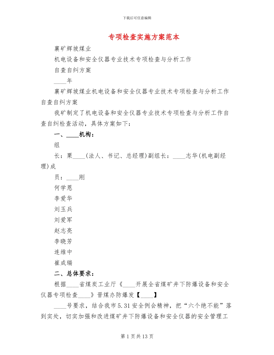 专项检查实施方案范本_第1页