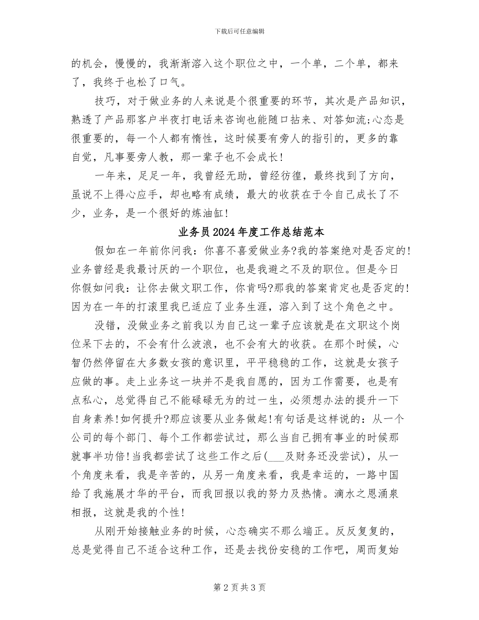 业务员2024年度工作总结范文_第2页