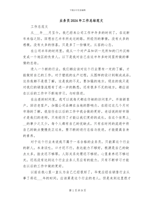 业务员2024年工作总结范文