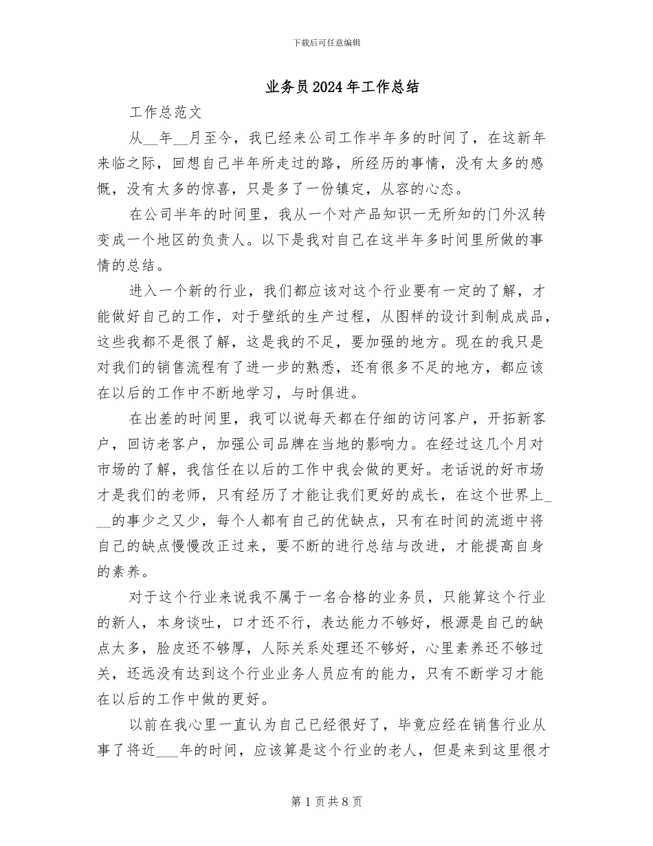 业务员2024年工作总结_第1页