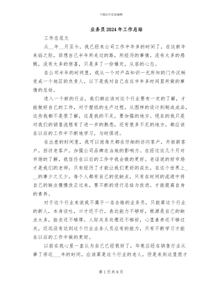 业务员2024年工作总结
