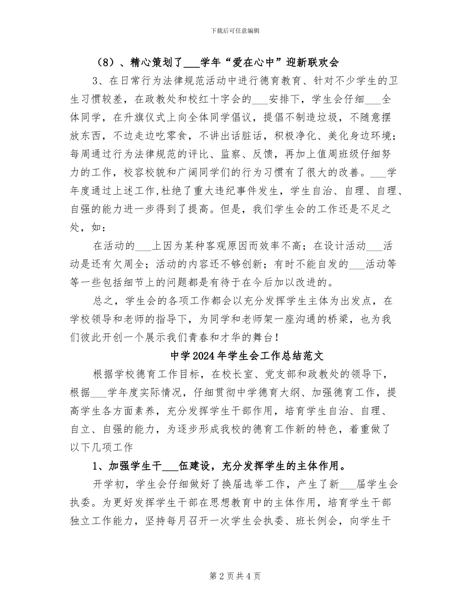 中学2024年学生会工作总结_第2页