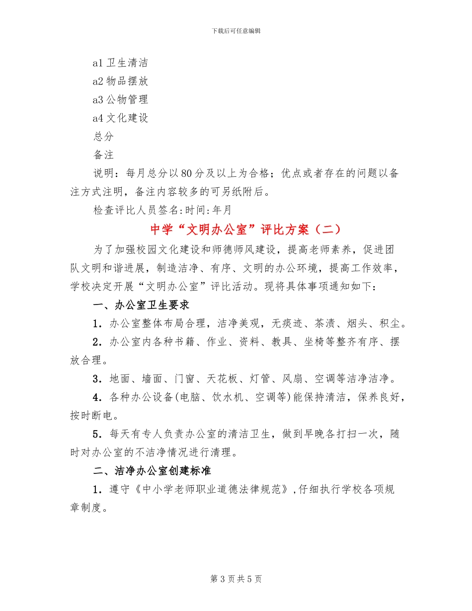 中学“文明办公室”评比方案_第3页
