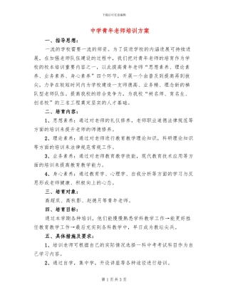 中学青年老师培训方案