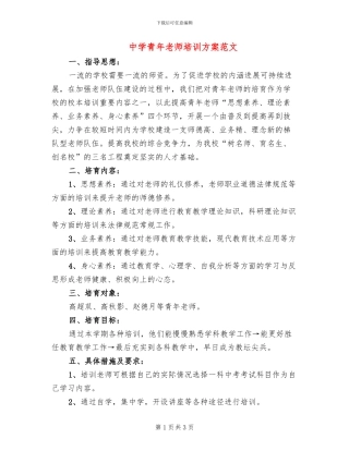 中学青年老师培训方案范文