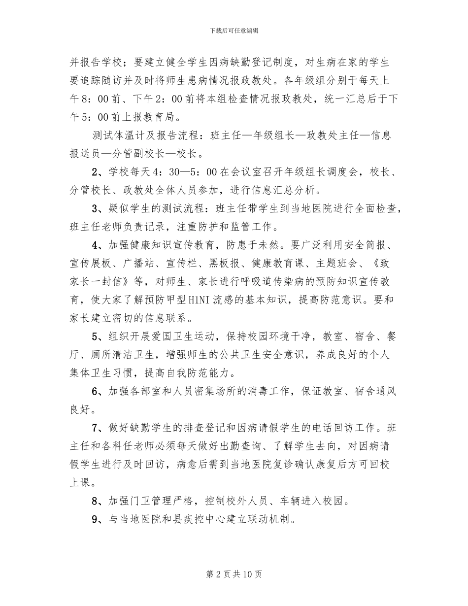 中学预防甲型H1NI流感工作应急预案_第2页