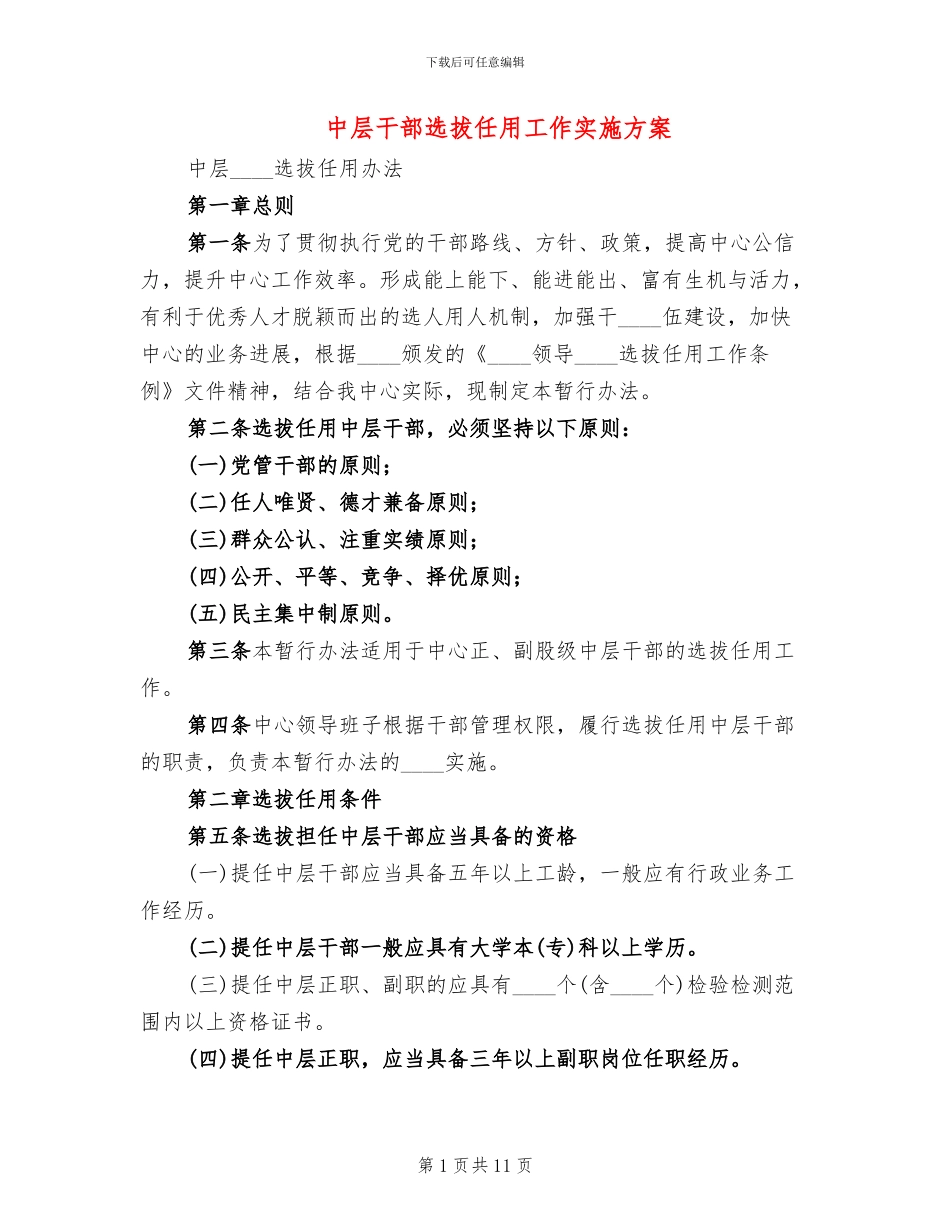 中层干部选拔任用工作实施方案_第1页