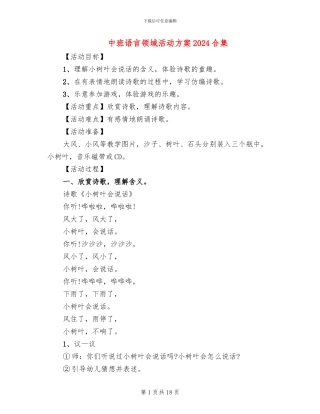 中班语言领域活动方案2024合集