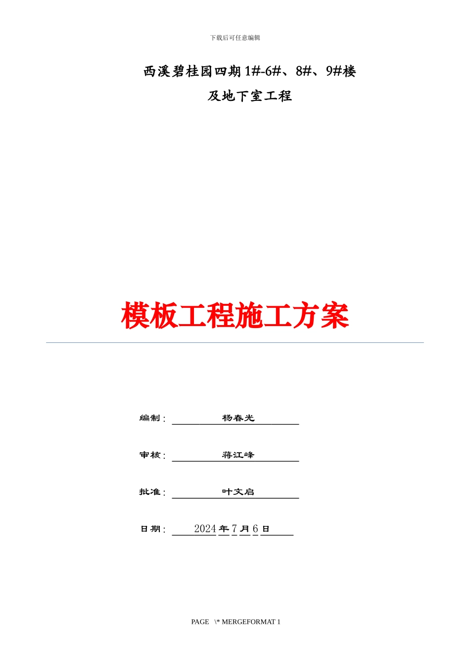 丽水剪力墙结构模板工程专项施工方案_第1页
