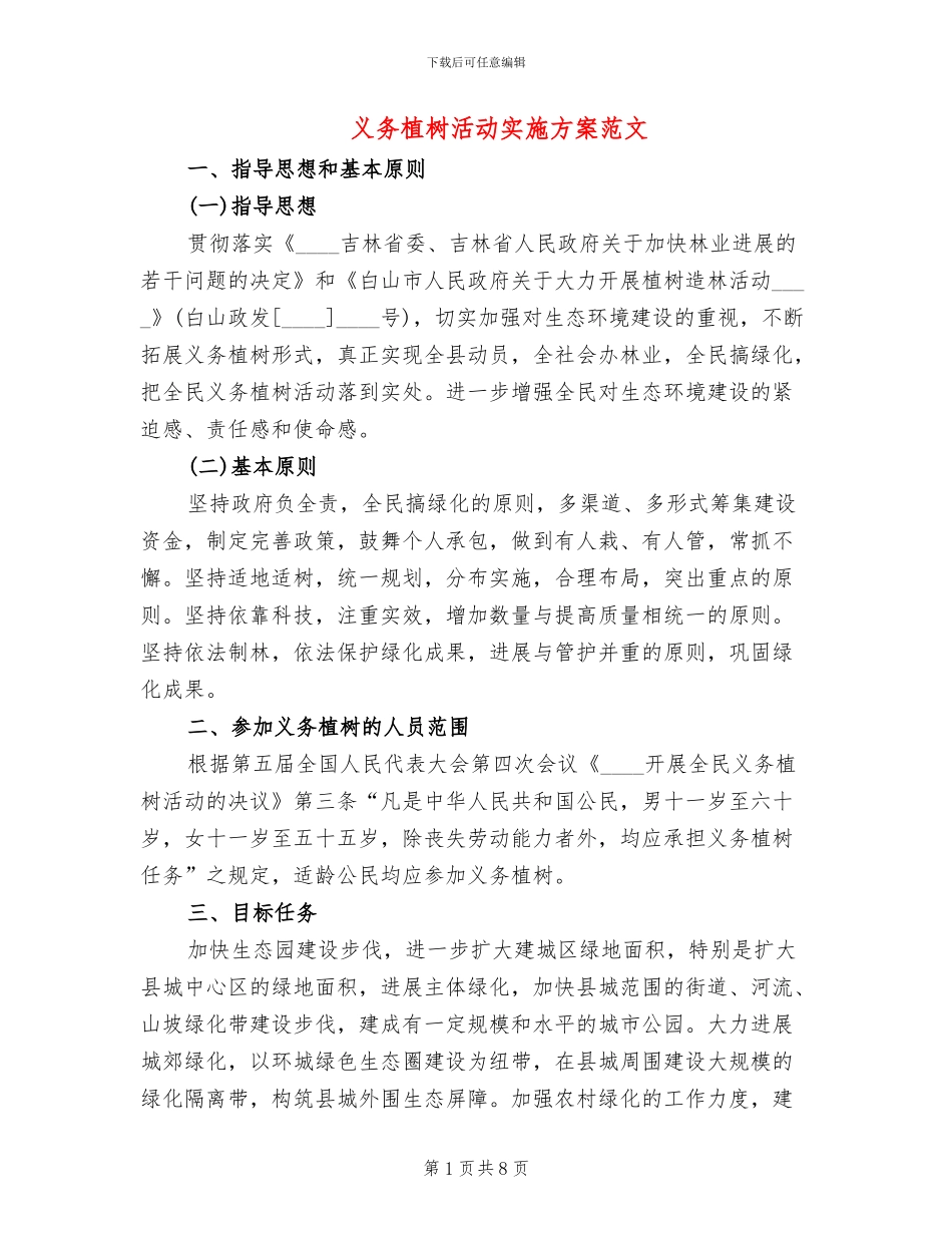 义务植树活动实施方案范文_第1页