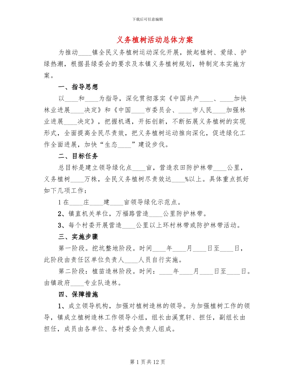 义务植树活动总体方案_第1页