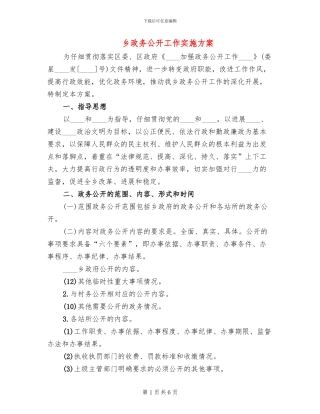 乡政务公开工作实施方案