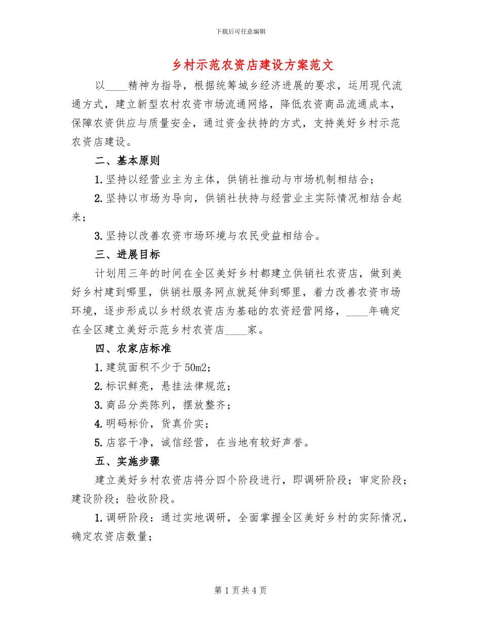 乡村示范农资店建设方案范文_第1页