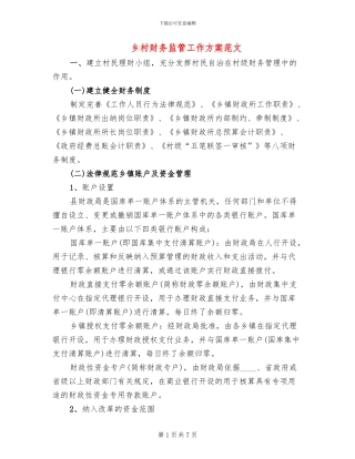 乡村财务监管工作方案范文