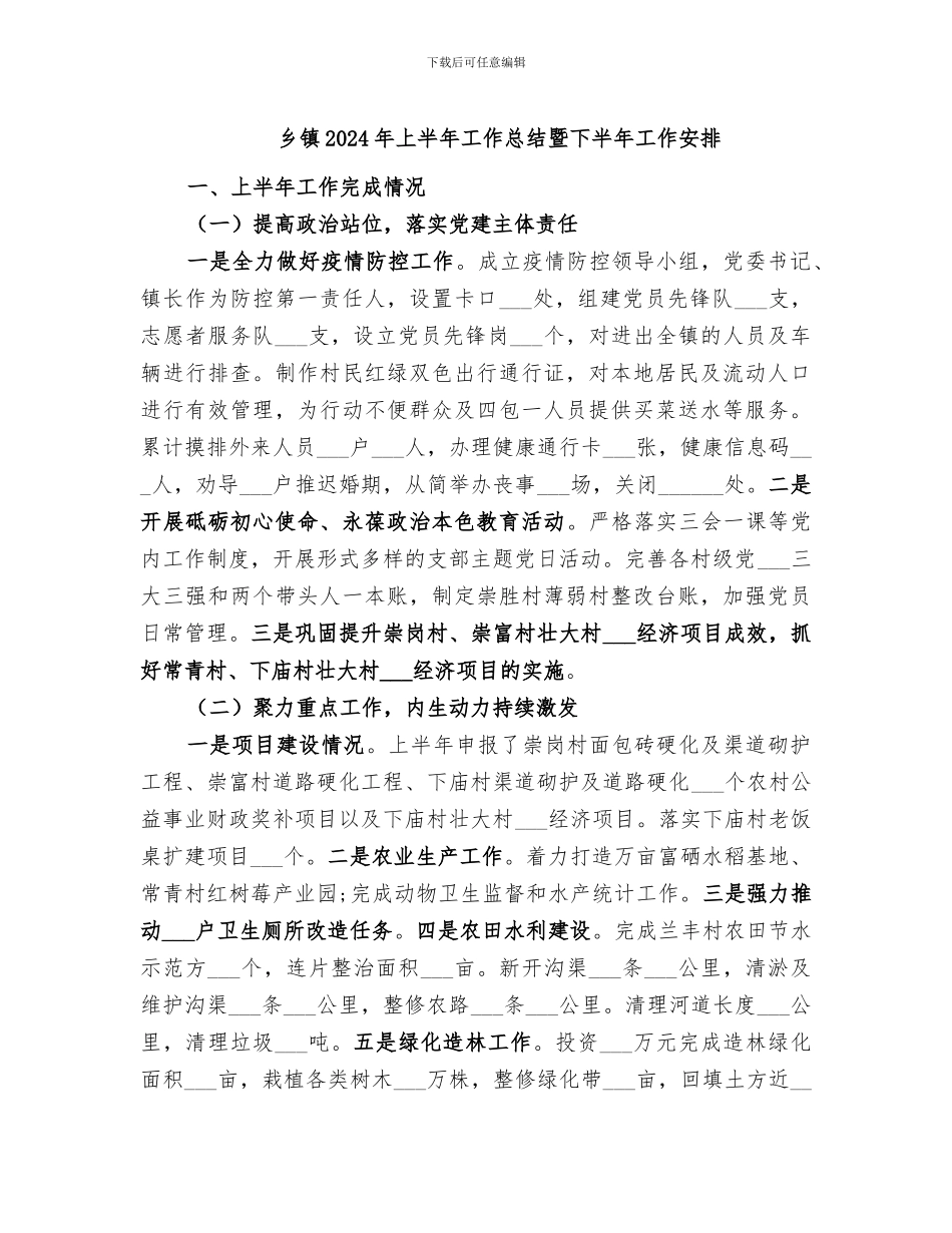乡镇2024年上半年工作总结暨下半年工作安排_第1页