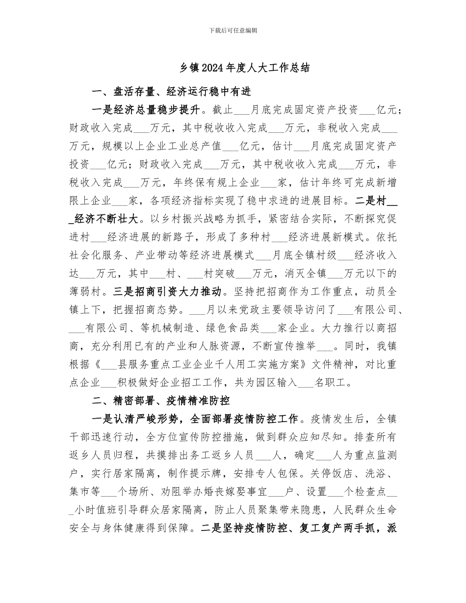 乡镇2024年度人大工作总结_第1页