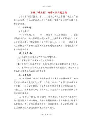 乡镇“难点村”治理工作实施方案(2篇)