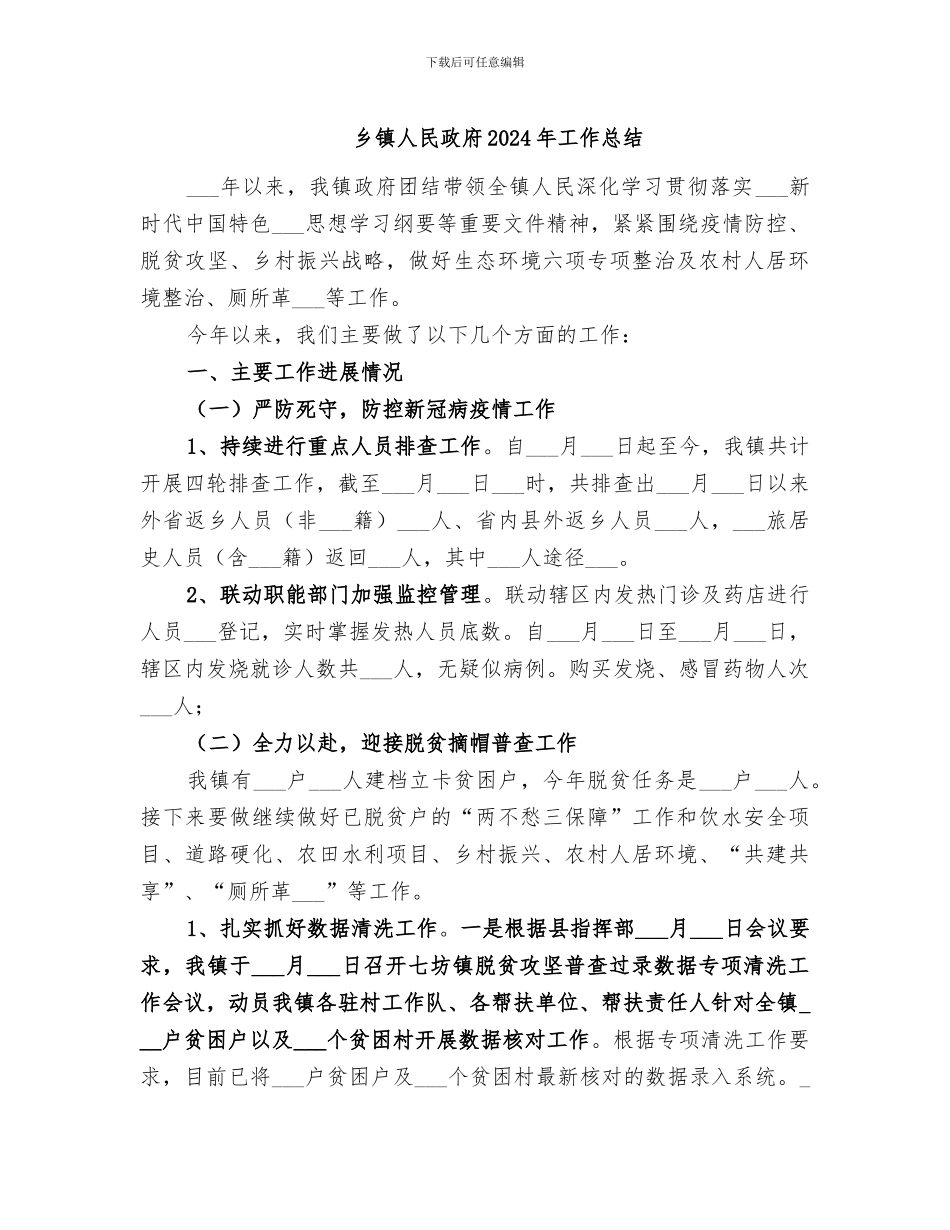 乡镇人民政府2024年工作总结_第1页