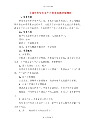 乡镇冬季安全生产大检查实施方案模板