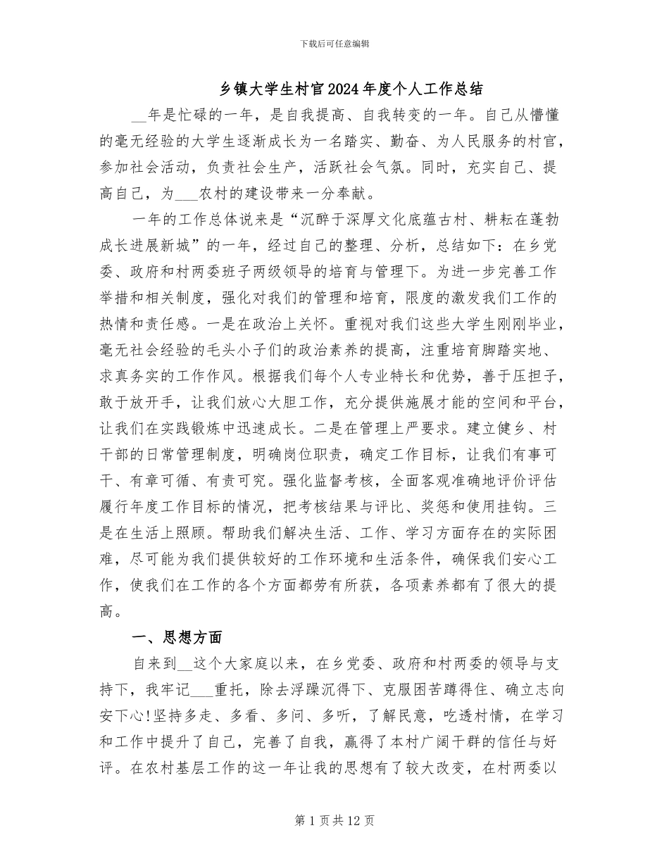 乡镇大学生村官2024年度个人工作总结_第1页