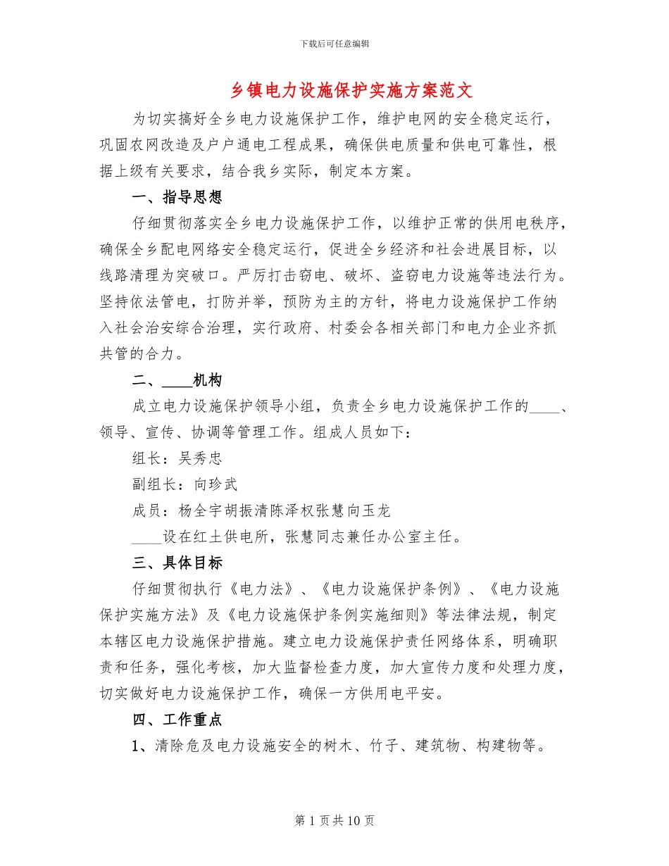 乡镇电力设施保护实施方案范文_第1页