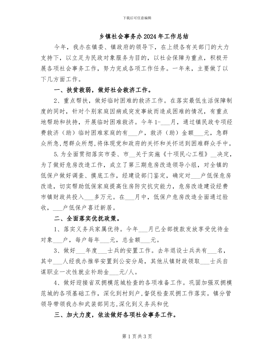 乡镇社会事务办2024年工作总结_第1页