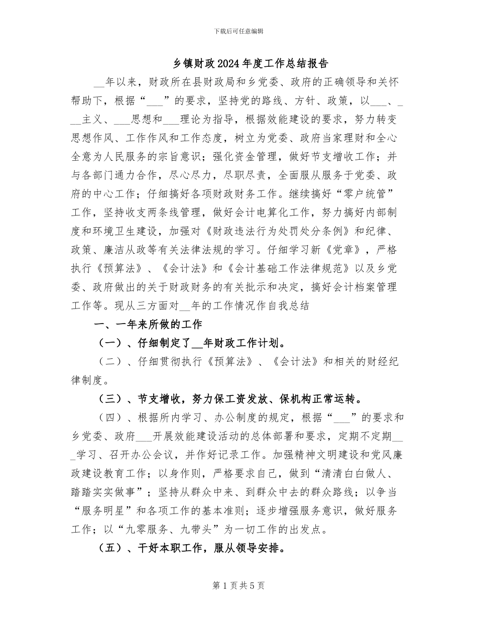 乡镇财政2024年度工作总结报告_第1页