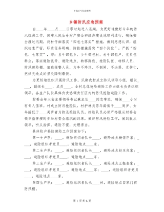 乡镇防汛应急预案