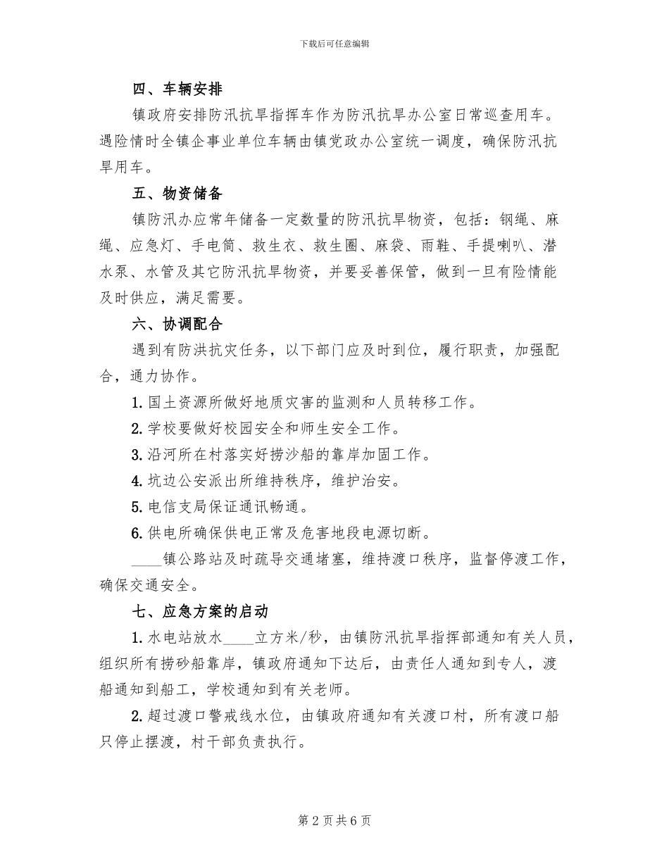 乡镇防汛抗旱应急预案范本_第2页