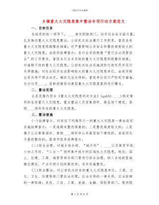 乡镇重大火灾隐患集中整治专项行动方案范文