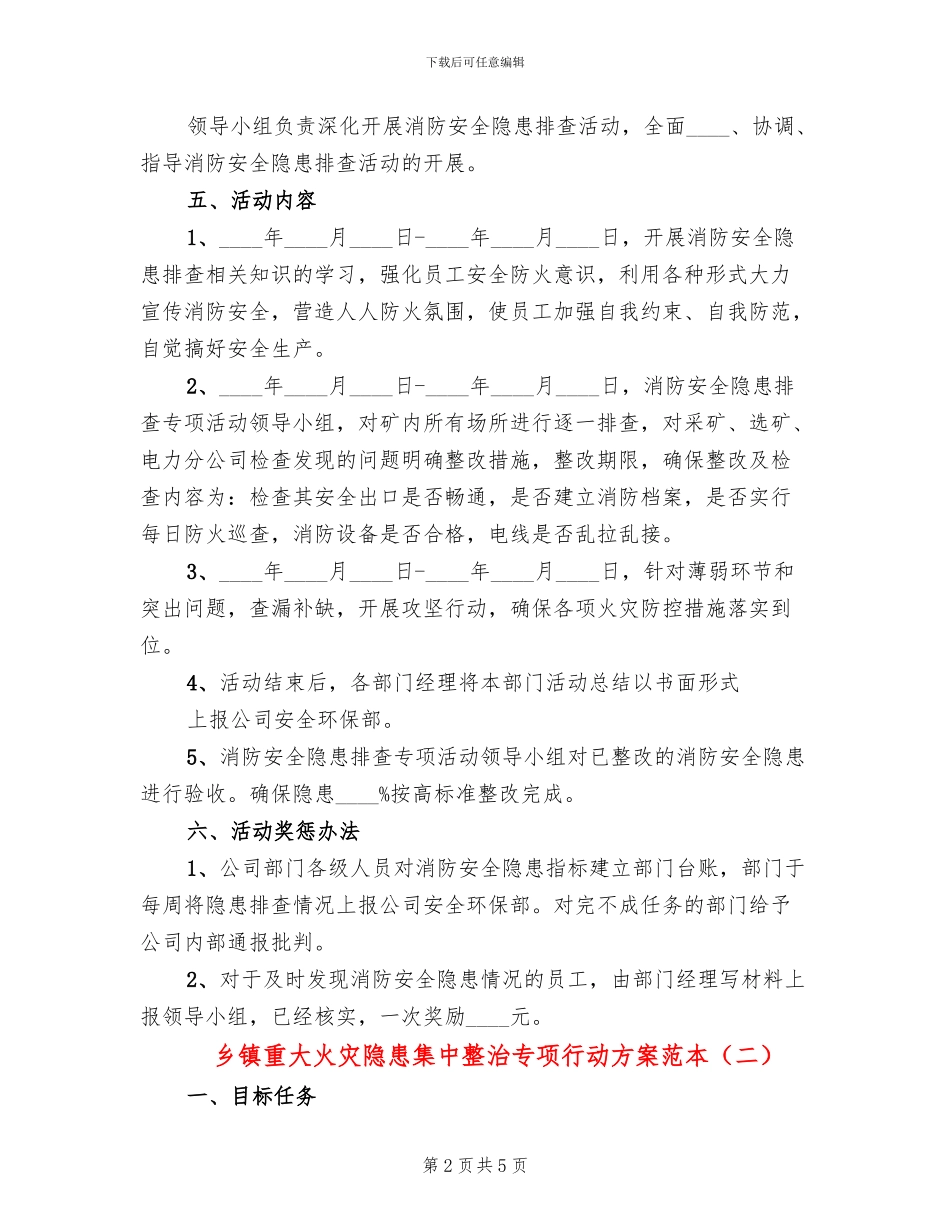 乡镇重大火灾隐患集中整治专项行动方案范本(2篇)_第2页