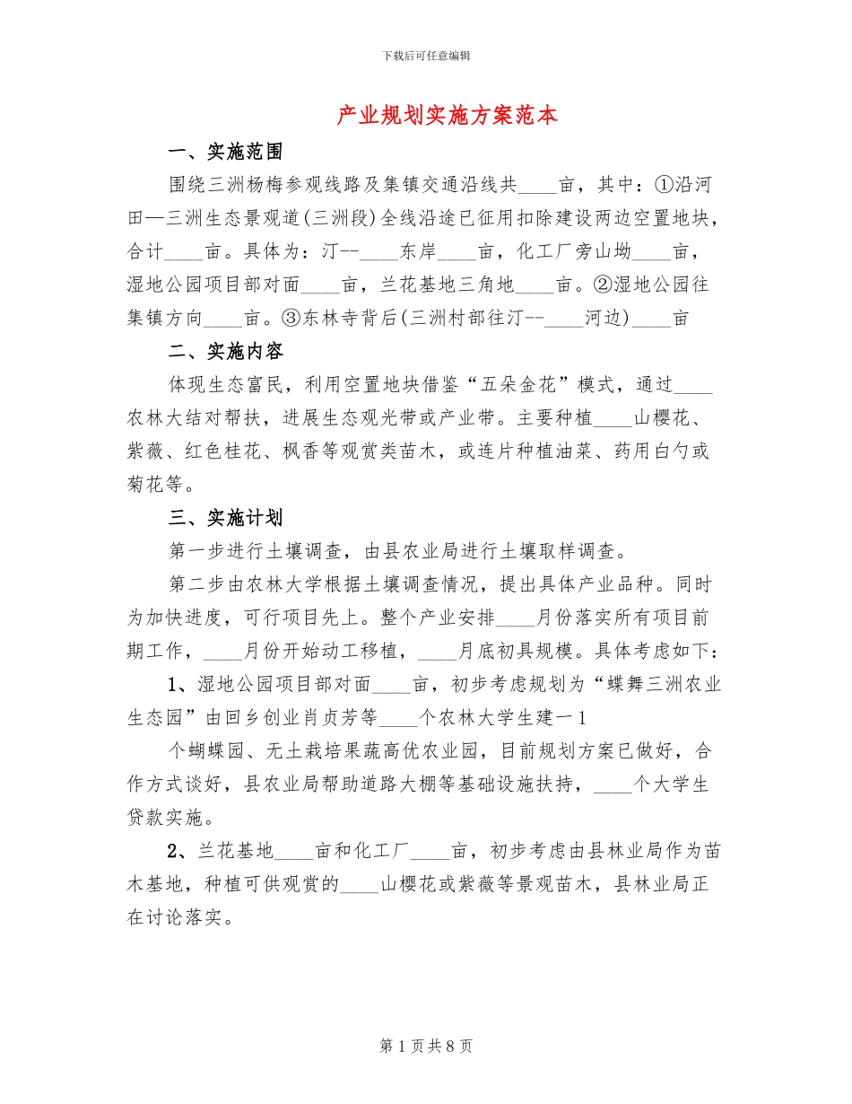 产业规划实施方案范本(2篇)_第1页