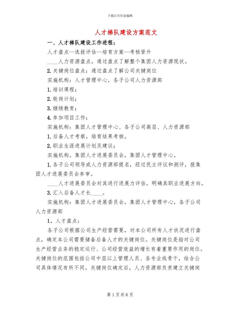 人才梯队建设方案范文_第1页