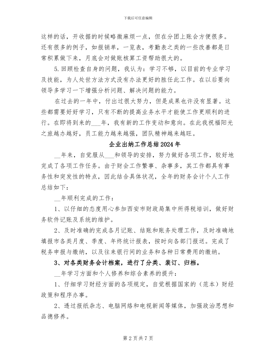 企业出纳2024财务工作总结_第2页